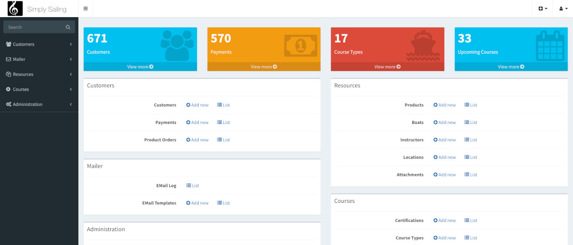 Screenshot of Simply Sailing School Management